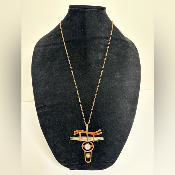 Artistic Vintage Metal and Stone Statement Necklace - Picture 7 of 10